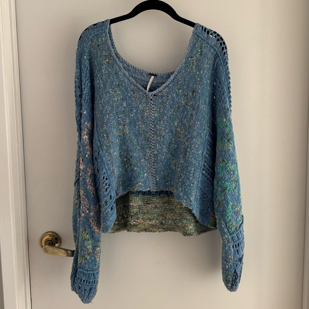 Free People Blue Multicolor Knit Sweater